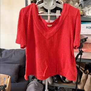 POL Red Textured Short-Sleeve Knit Top